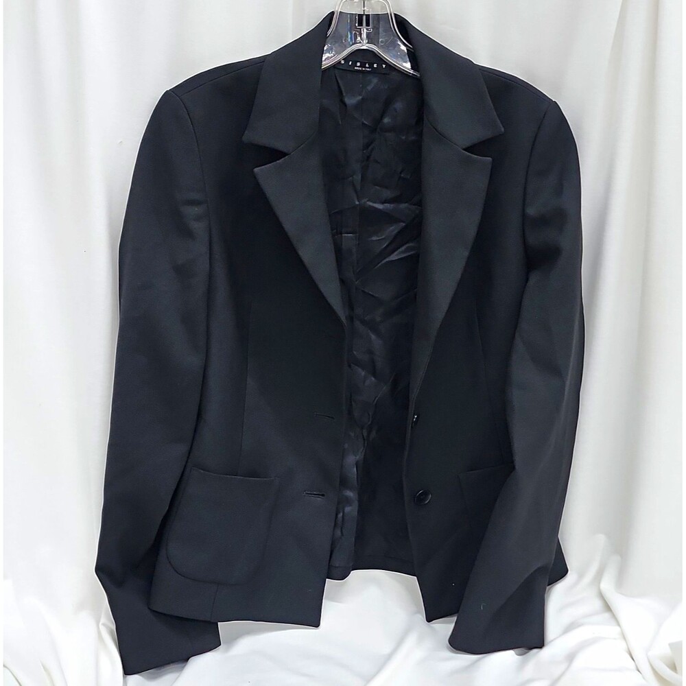 Sisley Women’s Black 2-Button Lined Blazer Jacket Pockets Italy Sz XS